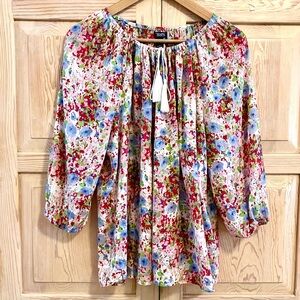 Chaps Women's Floral Smock Blouse Peasant Blouse Western Boho Large Petite